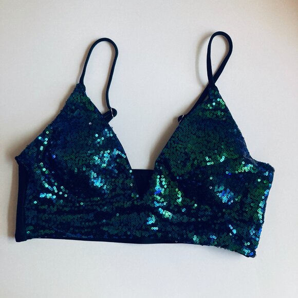 Blue Green Sequined Mermaid Bikini Top - Picture 6 of 6